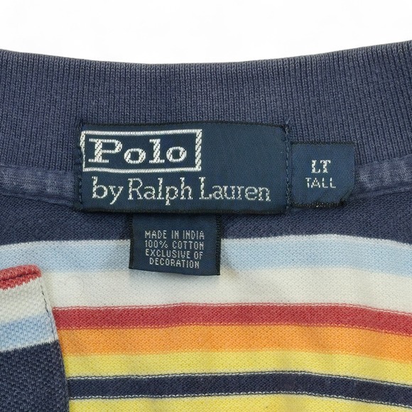 Polo Ralph Lauren Striped Polo Shirt L Tall Orange Pony Logo Cotton Casual Retro - Picture 5 of 6